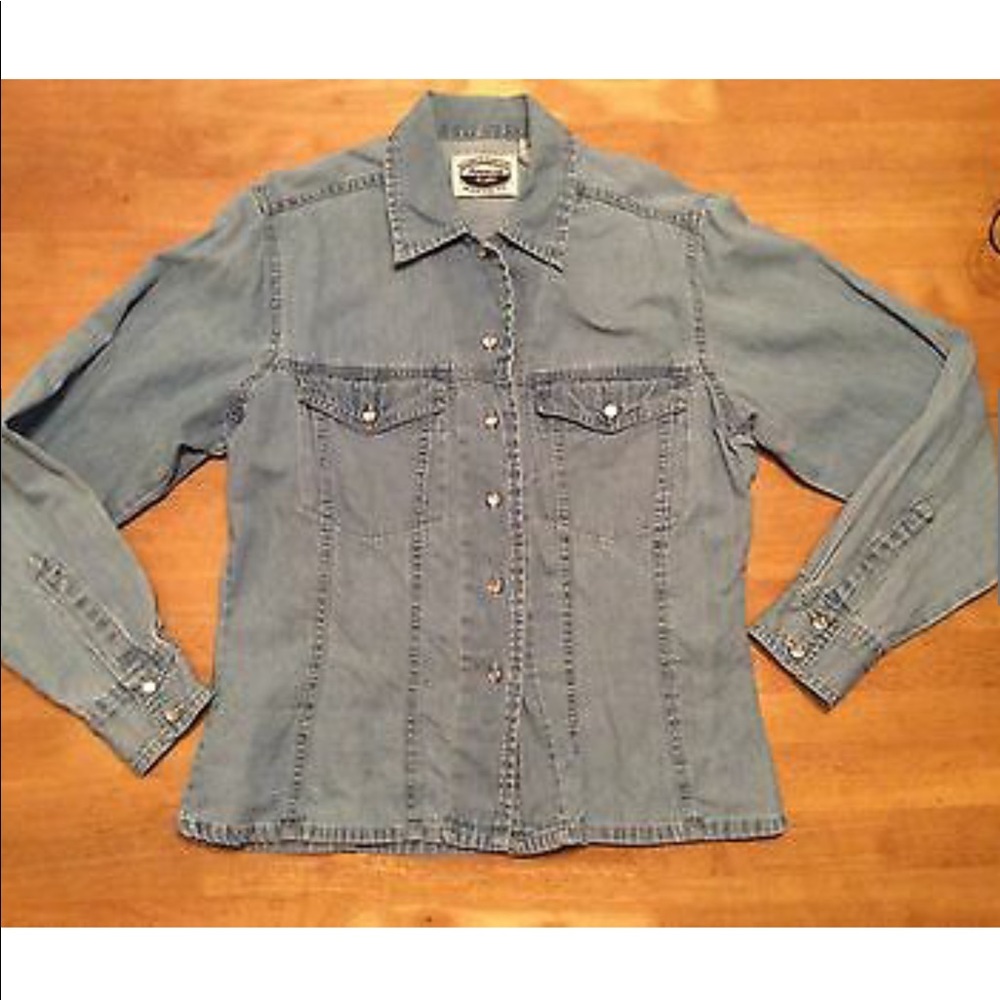 AMERICAN BLUES Blue Denim Shirt TOP Jean Western L